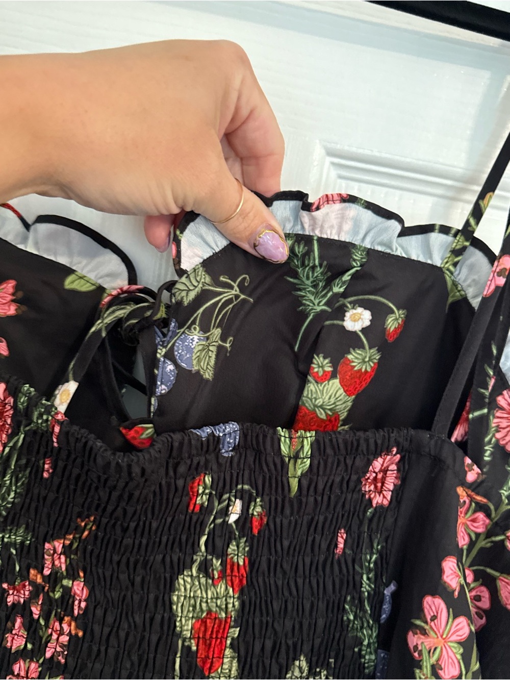 Cider 2xl Black Floral fruit Sundress with Adjustable Straps - Picture 5 of 7